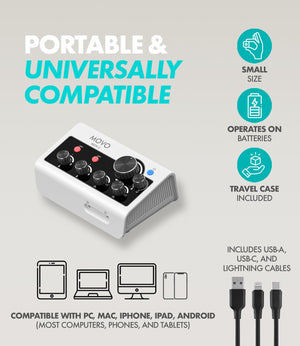 Movo Portable Podcast Equipment Bundle for iPhone/Android Phones- Podcast Kit with Audio Interface, 2 CastMic Dynamic Mics, 2 Boom Arms - for Smartphones, Computers, PC, Mac - Lightning, USB, USB-C