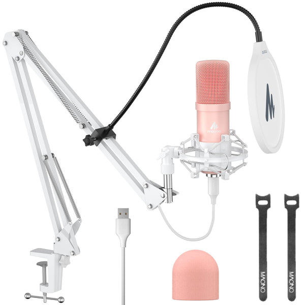 MAONO USB Microphone, 192kHz/24bit Plug & Play PC Computer Podcast Condenser Cardioid Metal Mic Kit with Professional Sound Chipset for Recording, Gaming, Singing, YouTube, AU-A04 Pink