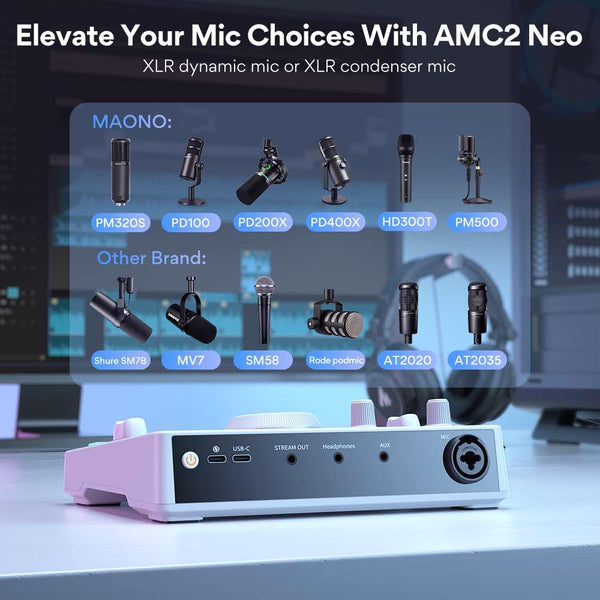 MAONO Streaming Audio Mixer, Audio Interface with Pro-preamp, Bluetooth, Built-in Battery, Noise Cancellation, 48V Phantom Power for Live Streaming, Podcasting, Gaming MaonoCaster AMC2 NEO White