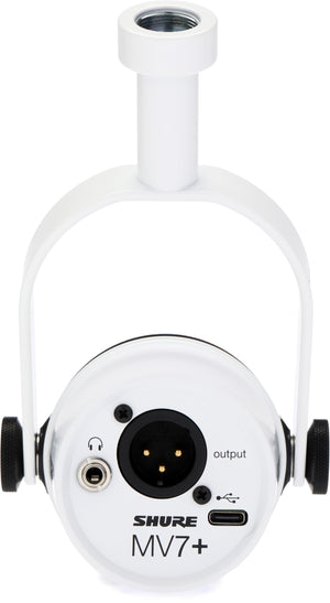 Shure MV7+ Hybrid Podcast Microphone with Mic Stand - White