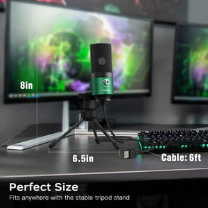 FIFINE USB Gaming Microphone for PC Desktop, PS4 and Mac, Gain Control, External Condenser Computer Mic for Streaming, Podcasting, Twitch, Discord, Green - K669G
