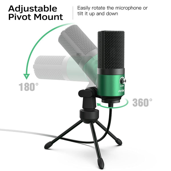 FIFINE USB Gaming Microphone for PC Desktop, PS4 and Mac, Gain Control, External Condenser Computer Mic for Streaming, Podcasting, Twitch, Discord, Green - K669G