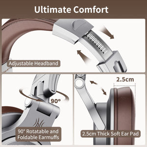 OneOdio A71 Hi-Res Studio Recording Headphones - Wired Over Ear Headphones with SharePort, Monitoring Mixing Foldable Headset with Stereo Sound, 3.5/6.35MM Jack for PC Computer DJ Guitar-Silver