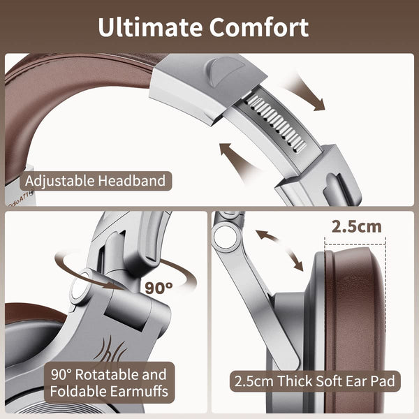 OneOdio A71 Hi-Res Studio Recording Headphones - Wired Over Ear Headphones with SharePort, Monitoring Mixing Foldable Headset with Stereo Sound, 3.5/6.35MM Jack for PC Computer DJ Guitar-Silver