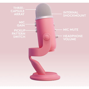 Logitech Creators Blue Yeti USB Microphone for Gaming, Streaming, Podcast, YouTube, Discord, PC, Studio Sound, Plug & Play-Dawn Pink