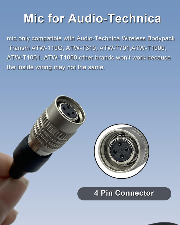SPTSSWET Lavalier Microphone for Audio-Technica Wireless Bodypack Transmitter System Unidirectional Condenser Super Cardioid Mic with Hirose 4 Pin Plug