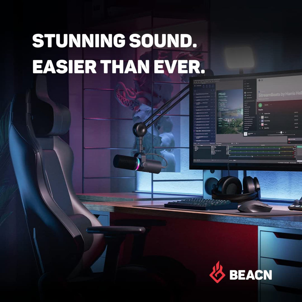 BEACN Dark Dynamic USB Mic for PC - Professional Microphone for Podcast, Gaming, Streaming - Studio-Quality Desk Mic for YouTube, Twitch, and Recording. Microphone for PC, Gaming & Streaming