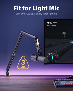 TODI Mic Arm for Lightweight Mics, Microphone Arm Rotatable, Storable Desk Mic Stand for Bear 3LB with Mount Clamp, Mic Stand Boom Arm with Cable Channel with 3/8'' 5/8'' Thread for Podcast, Gaming