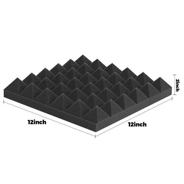 Acoustic Panels - 12 Pack 12x12x2 Inches Black Pyramid Acoustic Foam, Fire-Proofed Soundproof Wall Panels, 25kg/cbm Sound Proof Foam Panels ， Sound Panels for Recording Studio and Music Room
