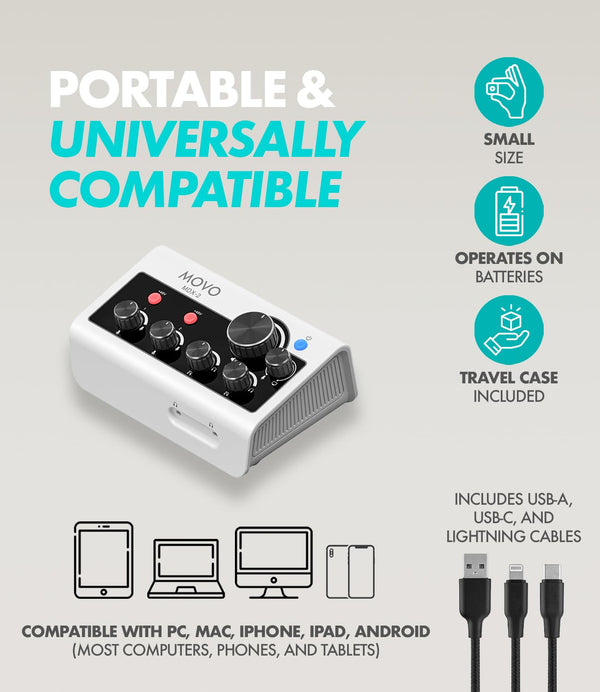Movo Podcast Equipment Bundle for iPhone & Android – Professional Podcast Studio Kit with Audio Interface, 2 Dynamic Mics, 2 Headphones, and Table Stands – Compatible with Smartphones, PC, and Mac
