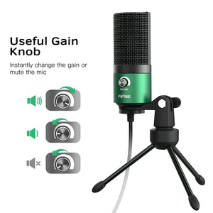 FIFINE USB Gaming Microphone for PC Desktop, PS4 and Mac, Gain Control, External Condenser Computer Mic for Streaming, Podcasting, Twitch, Discord, Green - K669G
