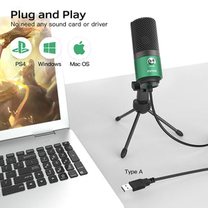 FIFINE USB Gaming Microphone for PC Desktop, PS4 and Mac, Gain Control, External Condenser Computer Mic for Streaming, Podcasting, Twitch, Discord, Green - K669G