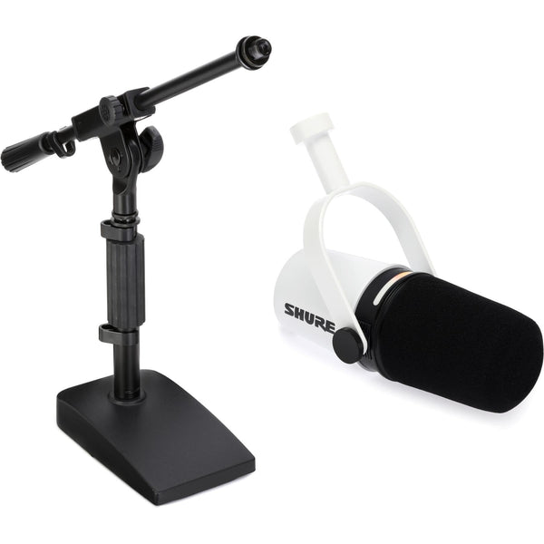 Shure MV7+ Hybrid Podcast Microphone with Mic Stand - White