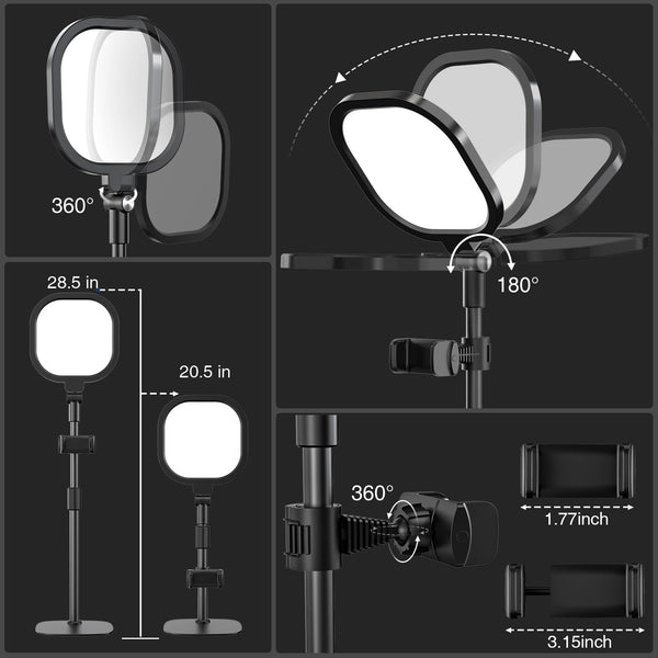 LitONES 2 Packs Video Conference Lights for Zoom Meeting, Podcast Lighting Kit for Working from Home Office, Desktop Video Light with Stand and Phone Holder CRI 97.8