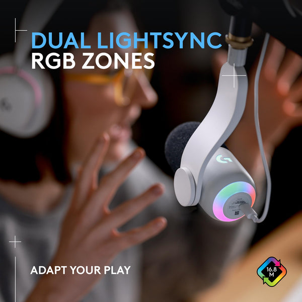Logitech G Yeti GX Dynamic RGB Gaming Microphone, Podcast Microphone with LIGHTSYNC, Blue VO!CE, G HUB Control, USB Plug and Play - White