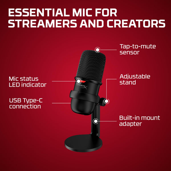 HyperX SoloCast – USB Condenser Gaming Microphone, for PC, PS4, PS5 and Mac, Tap-to-Mute Sensor, Cardioid Polar Pattern, great for Streaming, Podcasts, Twitch, YouTube, Discord,Black