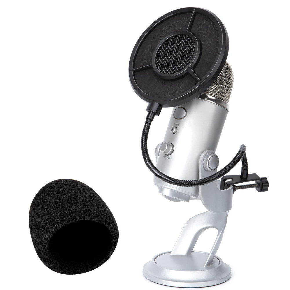 Blue Yeti Pop Filter Foam Windscreen - 5.5 Inch Diam 6 Layers Pop Filter for Mic Cover Yeti Pop Screen Compatible with Blue Yeti Microphone Professional Metal Pop Filter by YOUSHARES