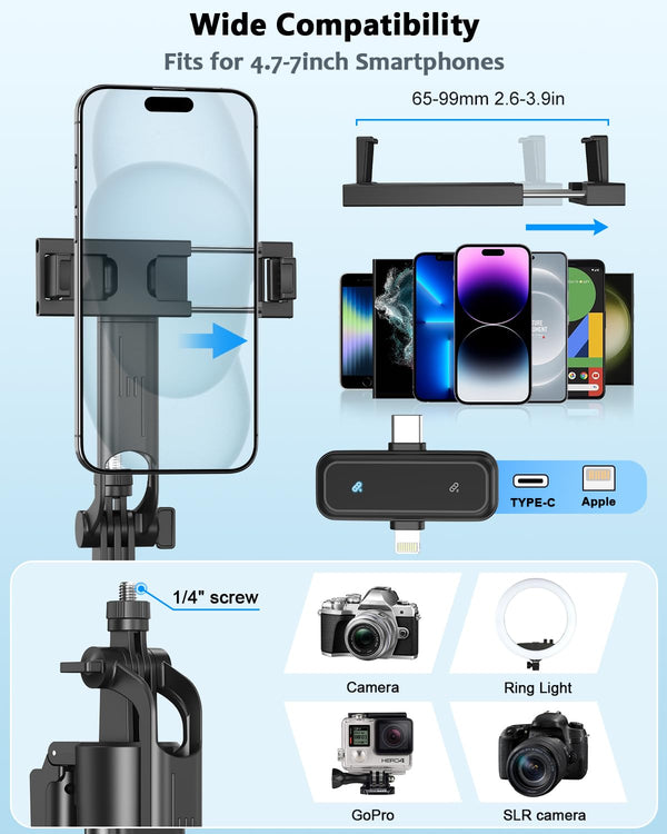 Vlogging Kit for iPhone/Android, 63”Auto Face Tracking Tripod for iPhone with Light, Wireless Microphones, Scrolling Remote Control for TikTok, Content Creator Kit for YouTube Starter