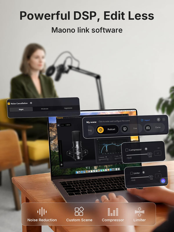 MAONO USB XLR Condenser Microphone Set: PC Computer Podcast Cardioid Metal Mic Kit with Software for Recording, Studio, Singing, YouTube (PS22 Lite+A04 Gen2+MH700)