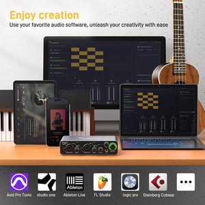 MAONO USB Audio interface for PC with 60 dB Pro-preamp, 24bit/192kHz, Dual USB interface for PC&Smartphone, Routing Software for Home Recording, Music Production, Guitar, Podcast, Streaming(PS22)