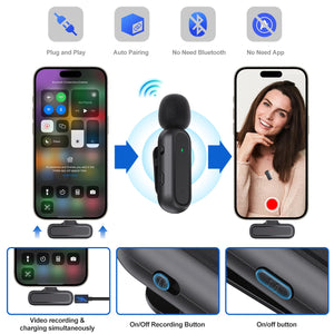 2 Pack Wireless Lavalier Microphone for iPhone iPad Android PC with Charging Case, Noise Reduction Clip On Lapel Mic for Video Recording, Vlogging, YouTube, Interview, Live Streaming