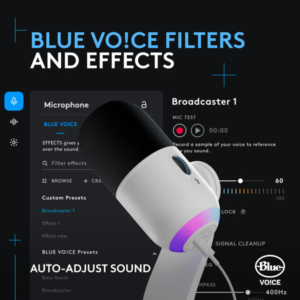 Logitech G Yeti GX Dynamic RGB Gaming Microphone, Podcast Microphone with LIGHTSYNC, Blue VO!CE, G HUB Control, USB Plug and Play - White