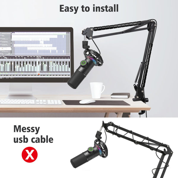 SUNMON Boom Arm for Fifine K658 Microphone with 3/8" to 5/8" Adapter and Cable Sleeve