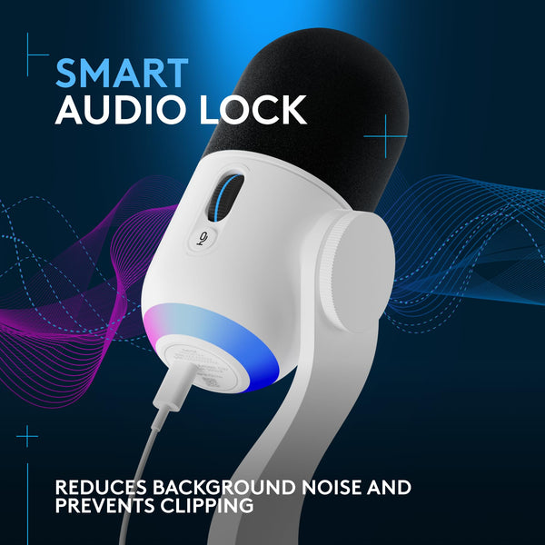 Logitech G Yeti GX Dynamic RGB Gaming Microphone, Podcast Microphone with LIGHTSYNC, Blue VO!CE, G HUB Control, USB Plug and Play - White
