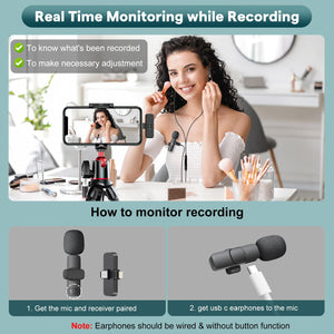 MAYBESTA Professional Wireless Mini Microphone for iPhone, iPad, Android Phone - Bluetooth Lavalier Lapel Mic for Video Recording - Clip on USB C Microphones for YouTube Tiktok Podcast Vlogging