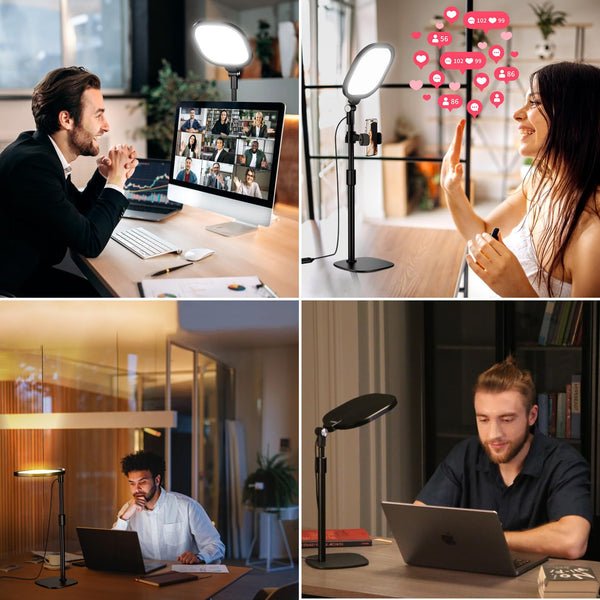 LitONES 2 Packs Video Conference Lights for Zoom Meeting, Podcast Lighting Kit for Working from Home Office, Desktop Video Light with Stand and Phone Holder CRI 97.8