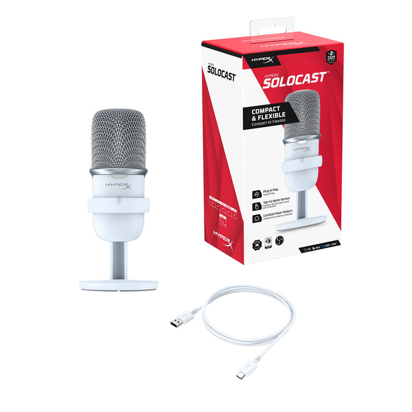 HyperX SoloCast – USB Condenser Gaming Microphone, for PC, PS5, PS4, and Mac, Tap-to-Mute Sensor, Cardioid Polar Pattern, Great for Streaming, Podcasts, Twitch, YouTube, Discord - White