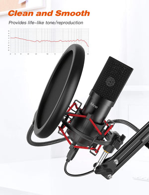 FIFINE USB Microphone Set with Flexible Boom Arm Stand Pop Filter, Plug and Play with PC Desktop Laptop Computer, Streaming Podcast Instrument Mic Kit for Home Studio (T732)