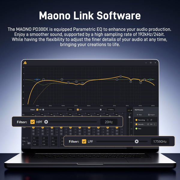 MAONO Dynamic Microphone-XLR USB Podcast Recording Mic: for Vocal Recording, Content Creation, Home Studio, Voiceover, with 192kHz/24bit, Noise Reduction, Mic Gain, Monitoring, Mute (PD300X)