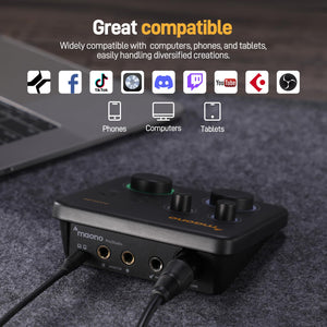 MAONO USB Audio Interface for PC: Interface with XLR Input 24-bit/192kHz Routing Software LOOPBACK ASIO Driver for Recording Music, Home-Studio, Guitar, Podcast, Streaming, DAW(PS22 Lite Black)