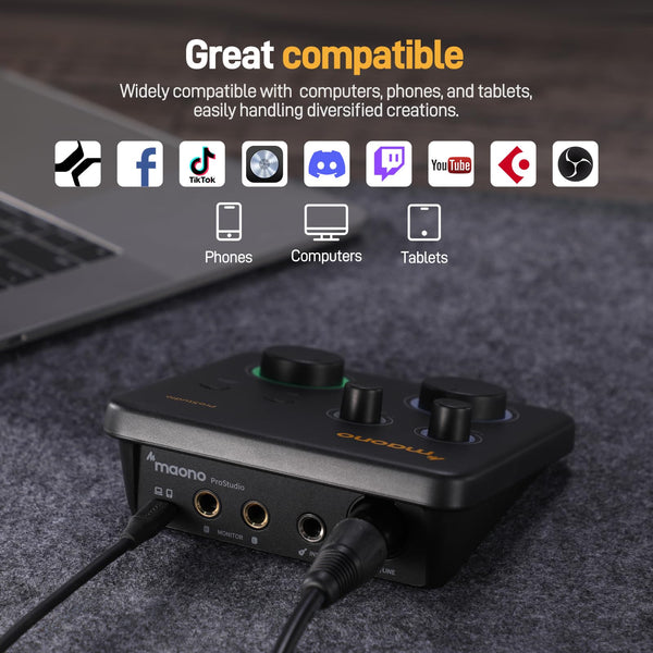 MAONO USB Audio Interface for PC: Interface with XLR Input 24-bit/192kHz Routing Software LOOPBACK ASIO Driver for Recording Music, Home-Studio, Guitar, Podcast, Streaming, DAW(PS22 Lite Black)