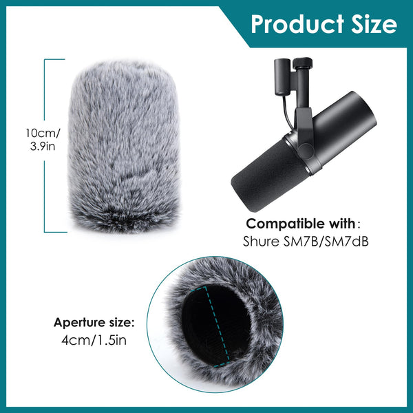 YOUSHARES SM7B Pop Filter for Shure Mic, Furry Windscreen Muff Compatible with Shure SM7B, SM7dB Dynamic Vocal Microphone. (Gray)
