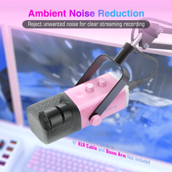 FIFINE XLR/USB Microphone, Gaming Recording PC Microphone with Headphones Jack, Mute Button, Dynamic RGB Mic for Computer, Streaming Mic for Podcasting Voice-Over YouTube Video-AmpliGame AM8 Pink