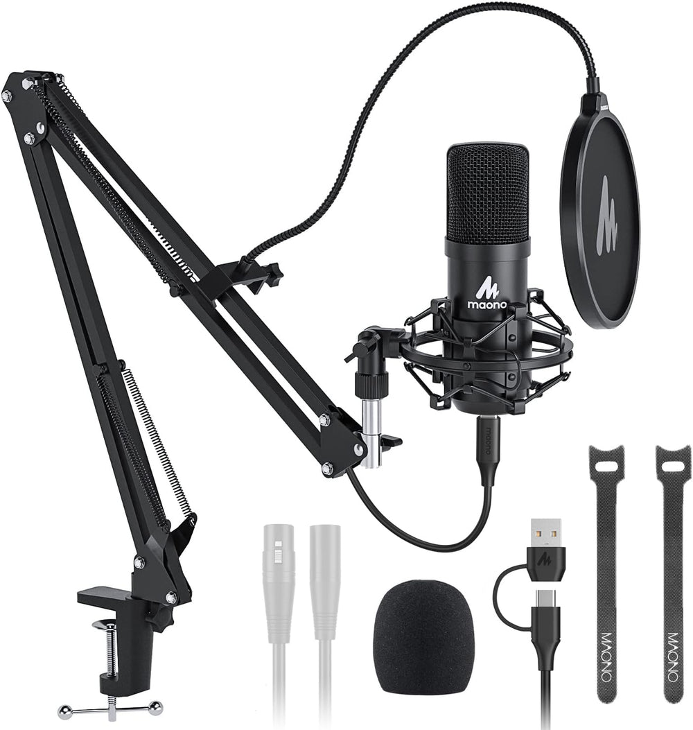MAONO USB XLR Condenser Microphone: 192kHz/24Bit Plug & Play PC Computer Podcast Cardioid Metal Mic Kit with Software, Professional Sound Chipset for Recording, Studio, Singing, YouTube A04 Gen2