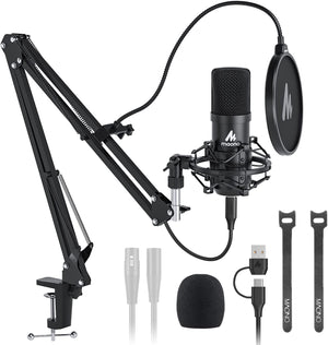 MAONO USB XLR Condenser Microphone: 192kHz/24Bit Plug & Play PC Computer Podcast Cardioid Metal Mic Kit with Software, Professional Sound Chipset for Recording, Studio, Singing, YouTube A04 Gen2