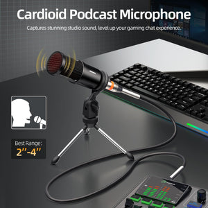 Podcast Equipment Bundle, PUPGSIS Audio Mixer with XLR Dynamic Microphone, Pro-preamp, Bluetooth 5.3, All-in-One Gaming Equipment Set for Podcast Recording, Live Streaming, Video Vocals, PC, Phone, DJ