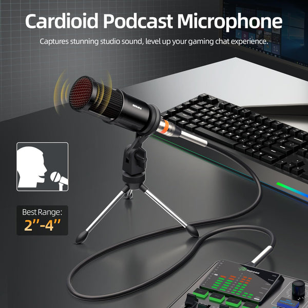 Podcast Equipment Bundle, PUPGSIS Audio Mixer with XLR Dynamic Microphone, Pro-preamp, Bluetooth 5.3, All-in-One Gaming Equipment Set for Podcast Recording, Live Streaming, Video Vocals, PC, Phone, DJ
