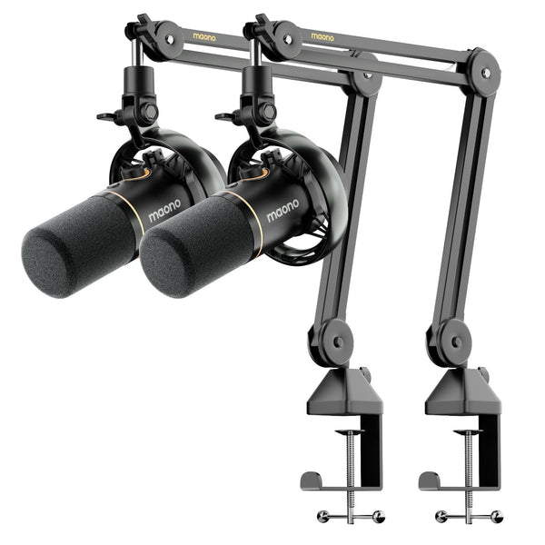 MAONO PD200W Hybrid Wireless Podcast Equipment Bundle for 2, XLR USB Dynamic Microphone Kit with 2 Boom Arm, Software, Noise Cancellation, for Co-hosted Podcast, Vocal Recording, Content Creation