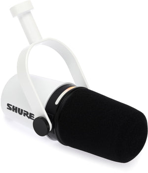 Shure MV7+ Hybrid Podcast Microphone with Mic Stand - White