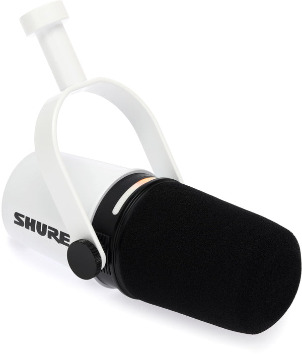 Shure MV7+ Hybrid Podcast Microphone with Mic Stand - White