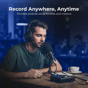 Zoom PodTrak P4next Podcast Recorder Bundle with R21 Microphones, SR350 Headphones, Adjustable Desktop Mic Stands, 64GB microSDXC Card, XLR Cables, and Battery Charger