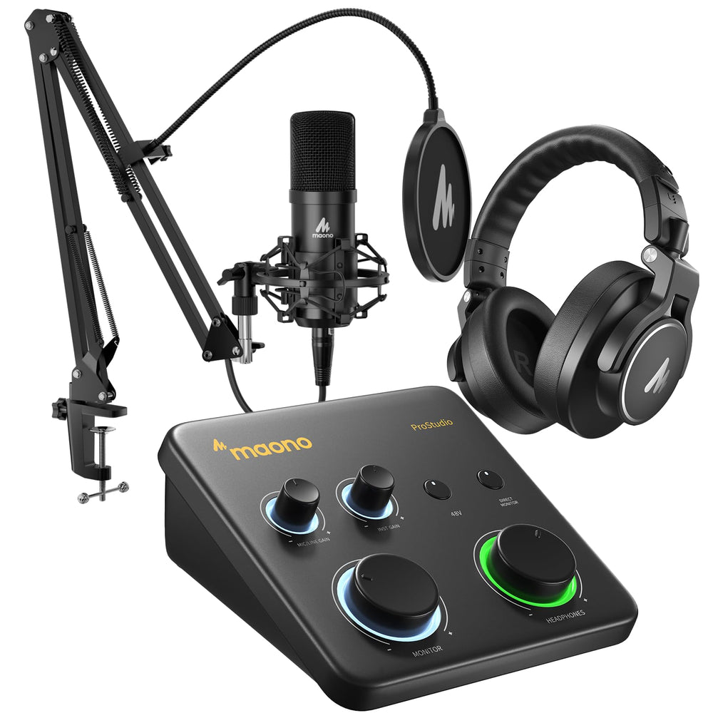 MAONO USB XLR Condenser Microphone Set: PC Computer Podcast Cardioid Metal Mic Kit with Software for Recording, Studio, Singing, YouTube (PS22 Lite+A04 Gen2+MH700)