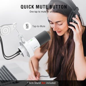 FIFINE Studio XLR Dynamic Microphone, USB PC Podcast Microphone for Streaming Recording, XLR/USB Vocal Mic with Tap-to-Mute, Gain Knob, Headphones Monitoring-Amplitank K688 White