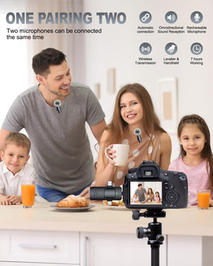 PQRQP 3 in 1 Professional Wireless Lavalier Microphone for iPhone, Android, Camera, Wireless Microphones, Mini Microphone, Crystal Clear Sound Quality for Recording, Live Streaming, Microphone Clips
