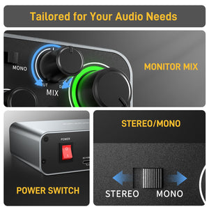 MAONO USB Audio interface for PC with 60 dB Pro-preamp, 24bit/192kHz, Dual USB interface for PC&Smartphone, Routing Software for Home Recording, Music Production, Guitar, Podcast, Streaming(PS22)