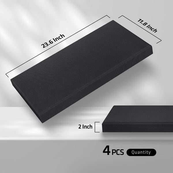 UMIACOUSTICS 4 PCS Acoustic Panels, 2“ Thick 23.6" x 11.8" Fiberglass Sound Proof Wall Panels, Self-adhesive Sound Absorbing Panels for Studios, Office, Home Theater. Deep Black
